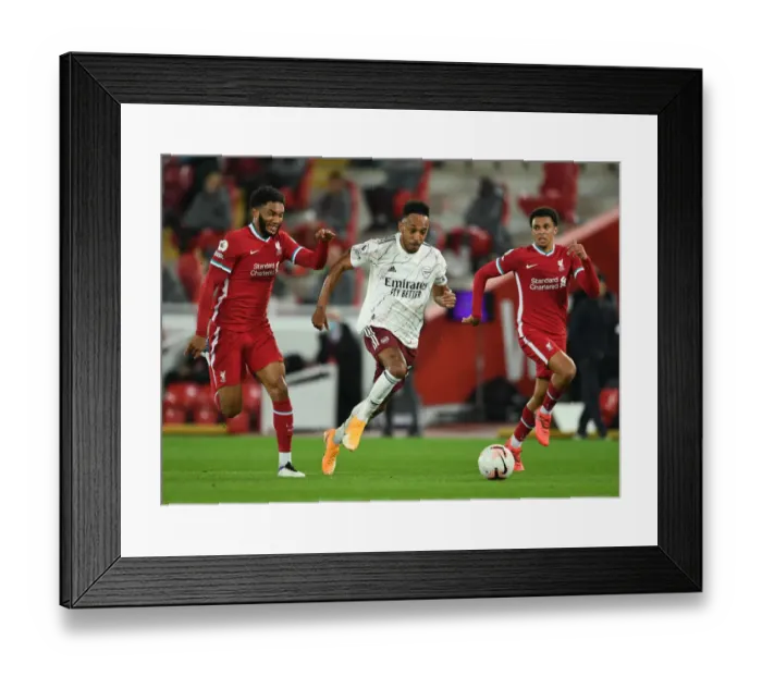 Framed Print : Aubameyang vs. Gomez: A Riveting Rivalry Unfolds at Anfield in the 2020-21 Premier League Clash