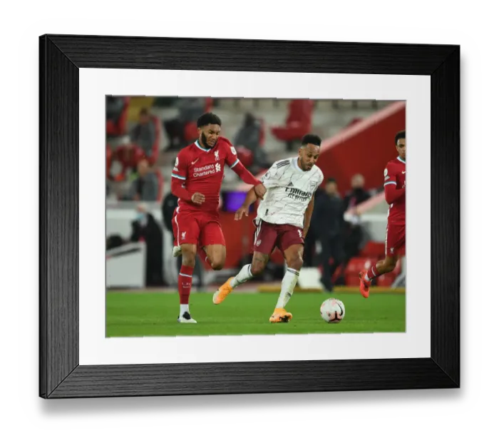 Framed Print : Aubameyang vs. Gomez: Liverpool vs. Arsenal, 2020-21 Premier League Clash Framed Print : Aubameyang vs. Gomez: Liverpool vs. Arsenal, 2020-21 Premier League Clash