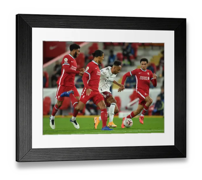 Framed Print : Clash of Titans: Aubameyang vs. Liverpool's Defense - Arsenal vs. Liverpool: A Battle at Anfield (2020-21) Framed Print : Clash of Titans: Aubameyang vs. Liverpool's Defense - Arsenal vs. Liverpool: A Battle at Anfield (2020-21)