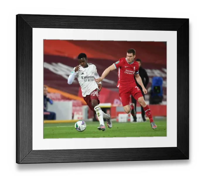 Framed Print : Arsenal's Eddie Nketiah Breaks Past Liverpool's Milner in Empty Anfield - Carabao Cup 2020-21