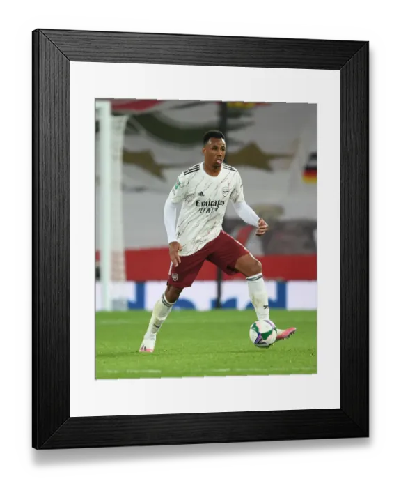 Framed Print : Arsenal's Gabriel at Anfield: Carabao Cup Match against Liverpool (2020-21)