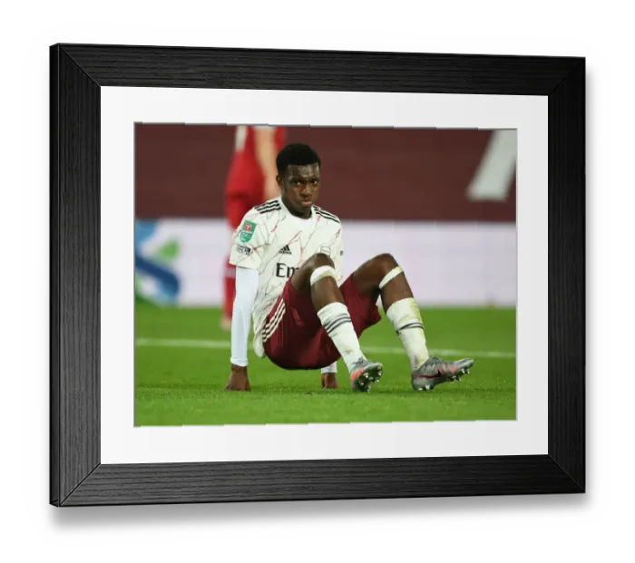 Framed Print : Arsenal's Eddie Nketiah at Empty Anfield: Carabao Cup Clash vs. Liverpool, 2020