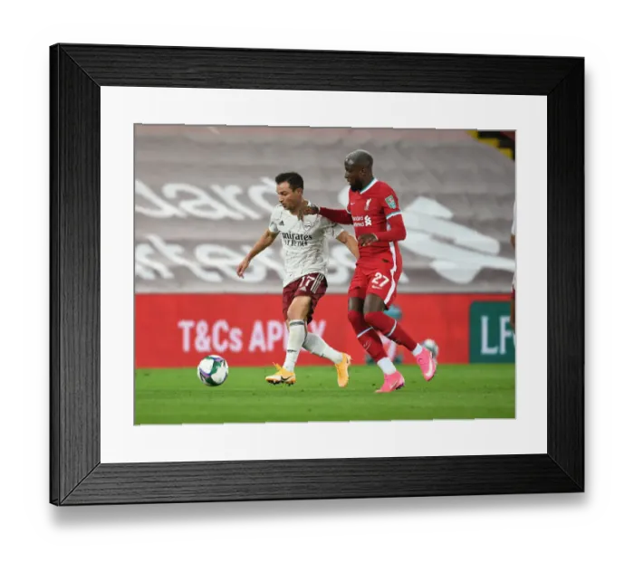Framed Print : Arsenal's Cedric Battles Past Origi in Empty Anfield: Carabao Cup 2020-21