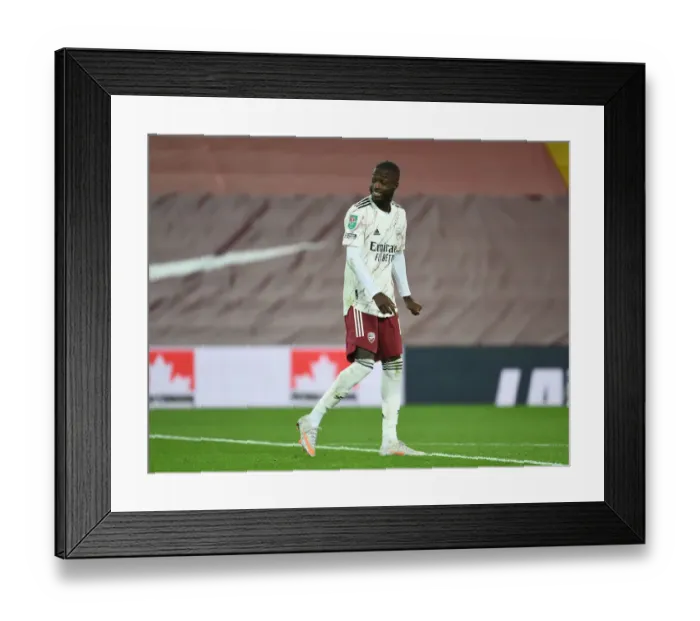 Framed Print : Empty Anfield Rivalry: Pepe vs. Liverpool in Carabao Cup Amidst the Pandemic