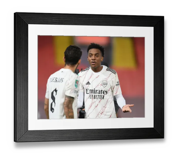 Framed Print : Arsenal's Joe Willock at Empty Anfield: Carabao Cup Clash Against Liverpool