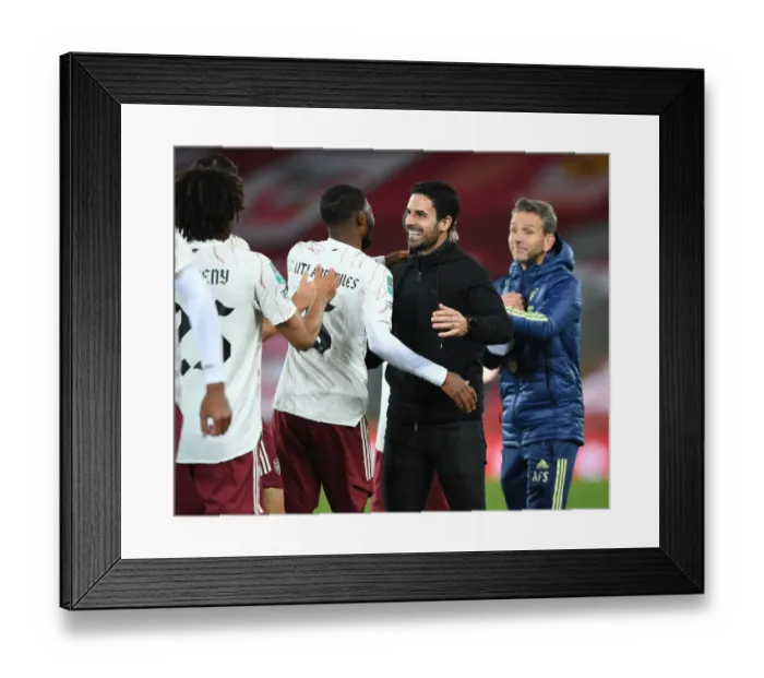 Framed Print : Arsenal's Mikel Arteta Embraces Ainsley Maitland-Niles in Empty Anfield: Carabao Cup Showdown Between Liverpool and Arsenal, 2020-21 Framed Print : Arsenal's Mikel Arteta Embraces Ainsley Maitland-Niles in Empty Anfield: Carabao Cup Showdown Between Liverpool and Arsenal, 2020-21