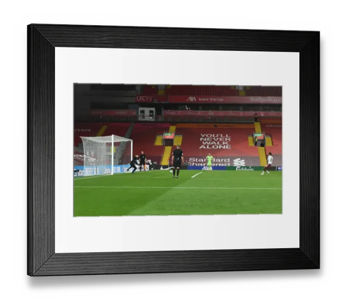 Framed Print : Joe Willock Scores the Winning Penalty: Liverpool vs. Arsenal in Carabao Cup 2020-21 (Empty Anfield)