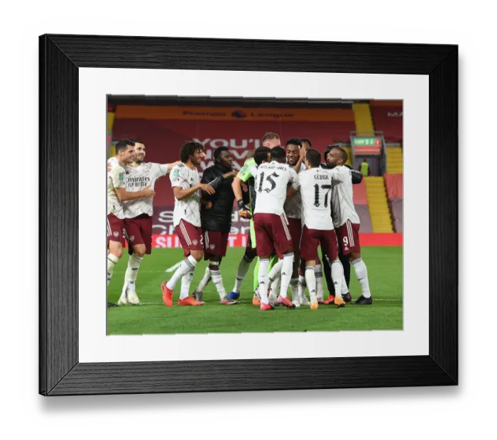 Framed Print : Arsenal Celebrate Carabao Cup Upset at Empty Anfield Against Liverpool Framed Print : Arsenal Celebrate Carabao Cup Upset at Empty Anfield Against Liverpool