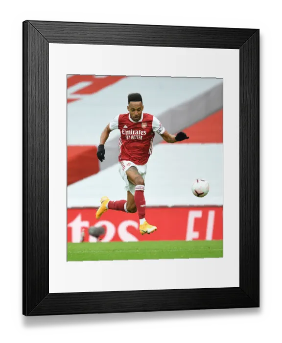 Framed Print : Arsenal's Aubameyang Scores in Empty Emirates: Arsenal vs Sheffield United (2020-21)