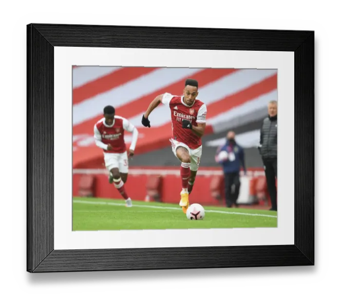 Framed Print : Arsenal's Aubameyang Scores Alone: Emirates Stadium's Empty Goal (2020-21)