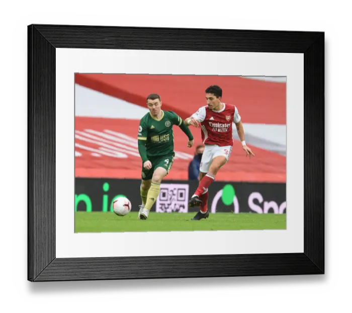 Framed Print : Clash of the Titans: Bellerin vs Fleck in Empty Emirates Stadium - Arsenal vs Sheffield United, Premier League 2020-21