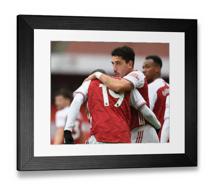Framed Print : Arsenal's Pepe and Bellerin Celebrate Goals in Empty Emirates Stadium Against Sheffield United (2020-21) Framed Print : Arsenal's Pepe and Bellerin Celebrate Goals in Empty Emirates Stadium Against Sheffield United (2020-21)