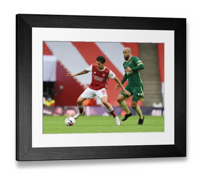 Framed Print : Arsenal vs Sheffield United: Dani Ceballos Clash in Empty Emirates Stadium, Premier League 2020-21