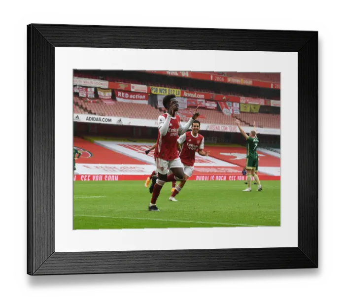 Framed Print : Bukayo Saka Scores First Arsenal Goal in Empty Emirates Stadium (2020-21) Framed Print : Bukayo Saka Scores First Arsenal Goal in Empty Emirates Stadium (2020-21)
