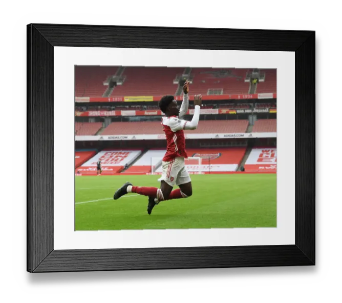 Framed Print : Bukayo Saka Scores First Arsenal Goal of Empty 2020-21 Season Against Sheffield United