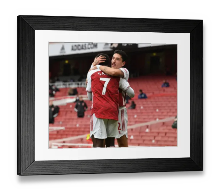 Framed Print : Arsenal's Bukayo Saka and Hector Bellerin Celebrate First Goal Against Sheffield United (2020-21)