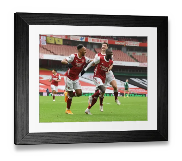 Framed Print : Pepe and Aubameyang Celebrate Arsenal's Victory over Sheffield United (2020-21) Framed Print : Pepe and Aubameyang Celebrate Arsenal's Victory over Sheffield United (2020-21)