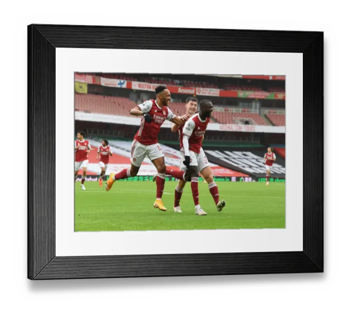 Framed Print : Arsenal's Pepe and Aubameyang Celebrate Goals Against Sheffield United in Empty Emirates Stadium Framed Print : Arsenal's Pepe and Aubameyang Celebrate Goals Against Sheffield United in Empty Emirates Stadium