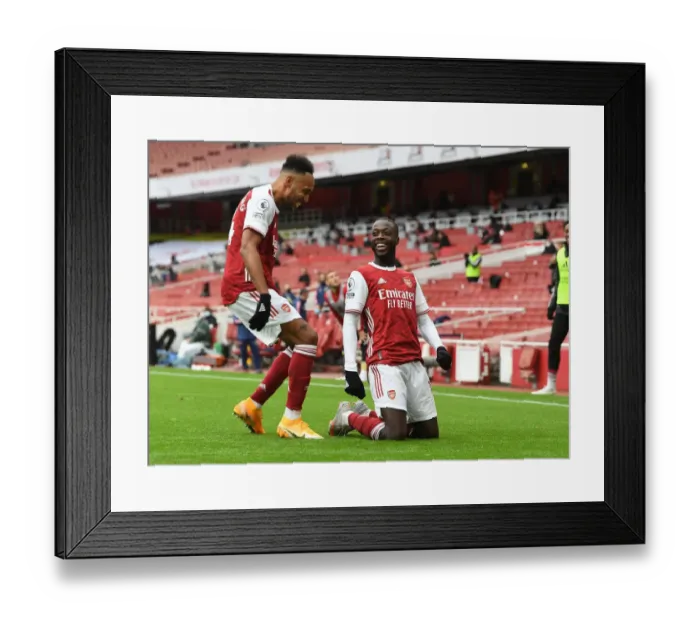 Framed Print : Arsenal's Pepe and Aubameyang: Celebrating a Win Against Sheffield United (2020-21)