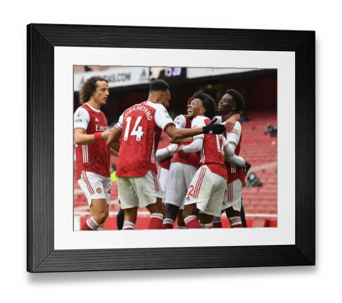 Framed Print : Arsenal Celebrate Bukayo Saka's Goal Against Sheffield United in Empty Emirates Stadium (2020-21) Framed Print : Arsenal Celebrate Bukayo Saka's Goal Against Sheffield United in Empty Emirates Stadium (2020-21)