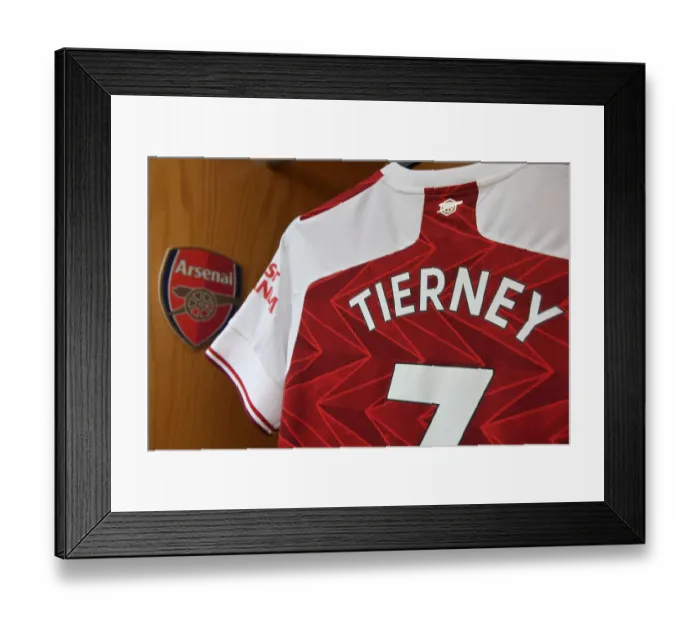 Framed Print : Arsenal's Empty Emirates: Kieran Tierney's Shirt in the Silent Home Changing Room (Arsenal v Sheffield United, 2020-21)