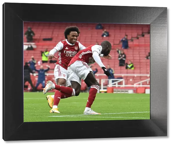 Arsenal: Pepe and Willian Celebrate Goal Against Sheffield United (2020-21)