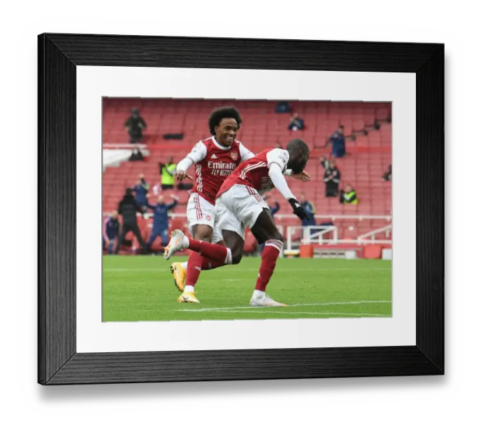 Framed Print : Arsenal: Pepe and Willian Celebrate Goal Against Sheffield United (2020-21) Framed Print : Arsenal: Pepe and Willian Celebrate Goal Against Sheffield United (2020-21)