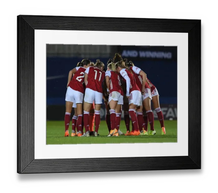 Framed Print : Arsenal Women Huddle Before Continental Cup Clash Against Chelsea Women Framed Print : Arsenal Women Huddle Before Continental Cup Clash Against Chelsea Women