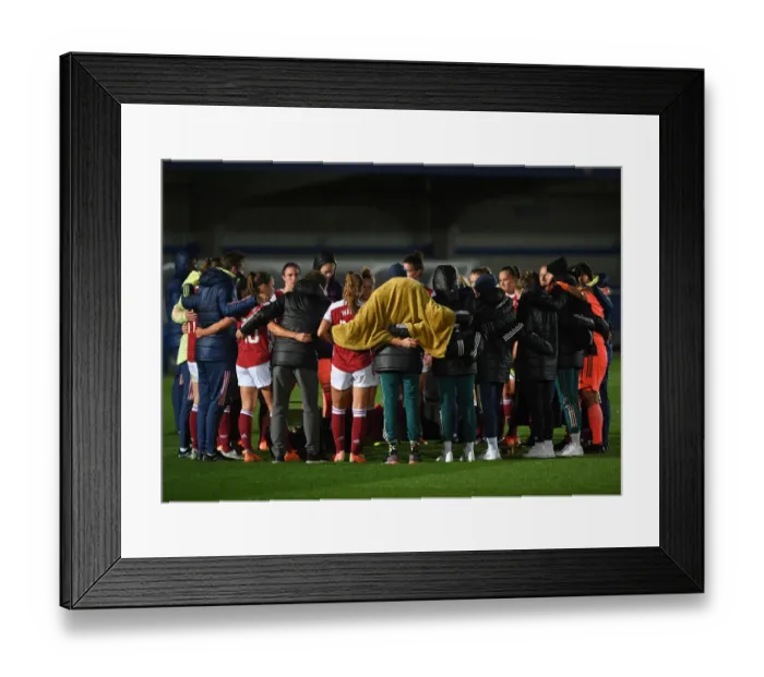 Framed Print : Arsenal Women's Team in Huddle after Continental Cup Match against Chelsea Women Framed Print : Arsenal Women's Team in Huddle after Continental Cup Match against Chelsea Women