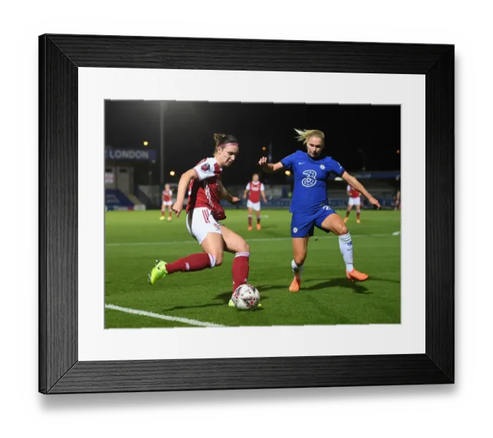 Framed Print : Continental Cup Showdown: Chelsea Women vs. Arsenal Women - A Football Rivalry at Kingsmeadow