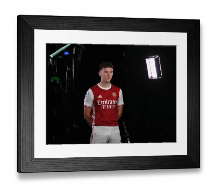 Framed Print : Arsenal 2020-21: Kieran Tierney's Unwavering Concentration at First Team Photocall