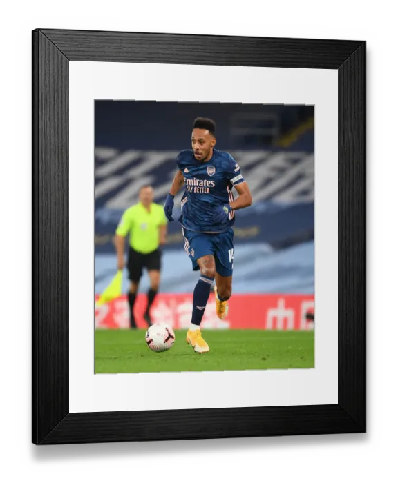 Framed Print : Arsenal's Aubameyang Faces Manchester City in Empty Etihad Stadium (2020-21 Premier League)