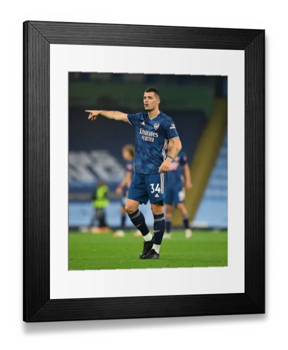 Framed Print : Granit Xhaka at Etihad Stadium: Manchester City vs. Arsenal, 2020-21 Premier League
