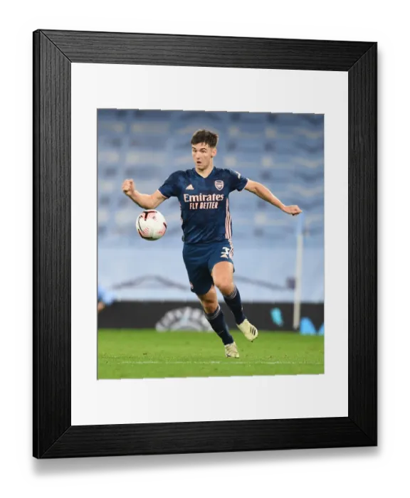 Framed Print : Arsenal's Kieran Tierney Faces Manchester City in Empty Etihad Stadium, 2020-21 Premier League