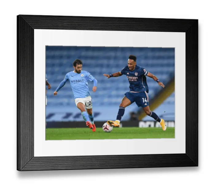 Framed Print : Manchester City vs Arsenal: Aubameyang vs Bernardo Silva Clash in Premier League Showdown