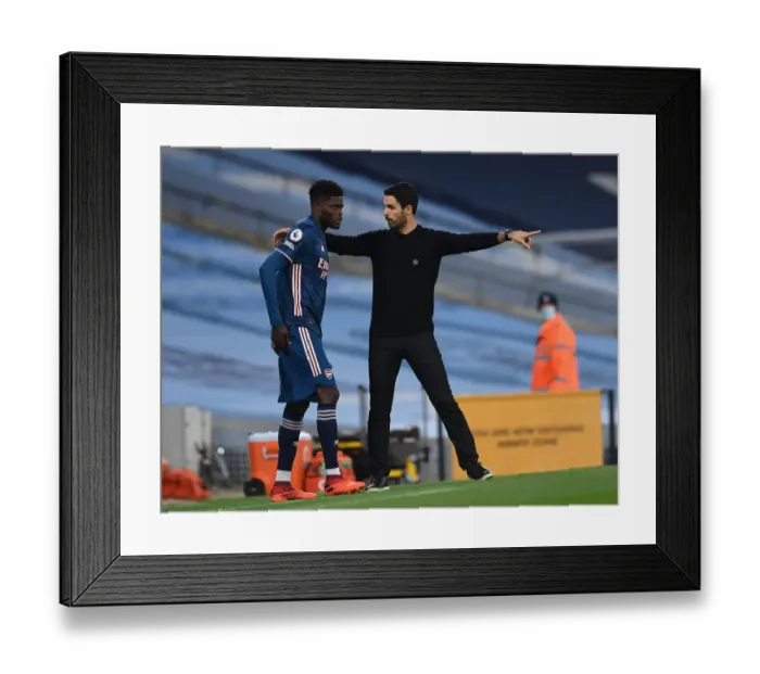 Framed Print : Arsenal's Thomas Partey Receives Tactical Guidance from Mikel Arteta during Manchester City Showdown (Premier League 2020-21)