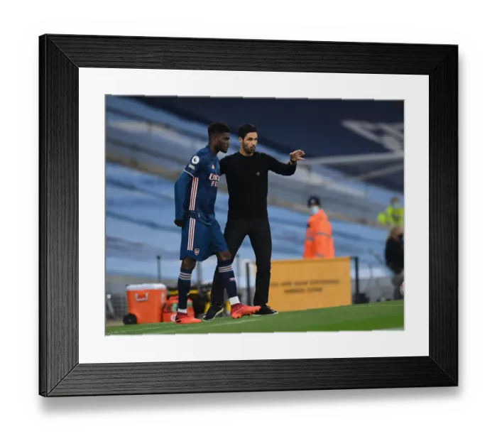 Framed Print : Arsenal's Thomas Partey Receives Tactical Instructions from Mikel Arteta during Manchester City Showdown (Premier League 2020-21)