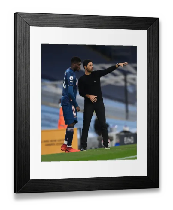 Framed Print : Arsenal's Thomas Partey Receives Tactical Instructions from Mikel Arteta during Manchester City Match (Premier League 2020-21)