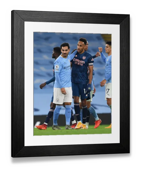 Framed Print : Manchester Derby: Aubameyang Reunites with Gundogan at Etihad Stadium