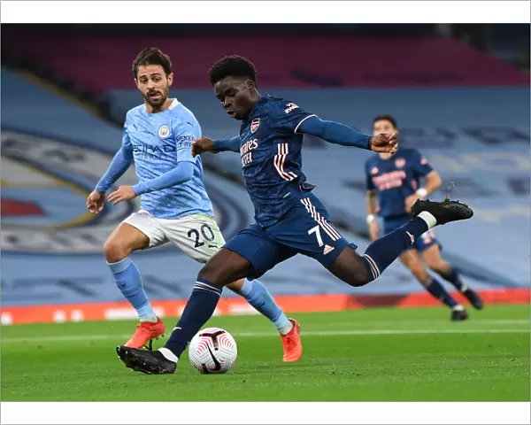 Bukayo Saka vs Bernardo Silva: Intense Moment at the Etihad - Manchester City vs Arsenal, 2020-21 Premier League