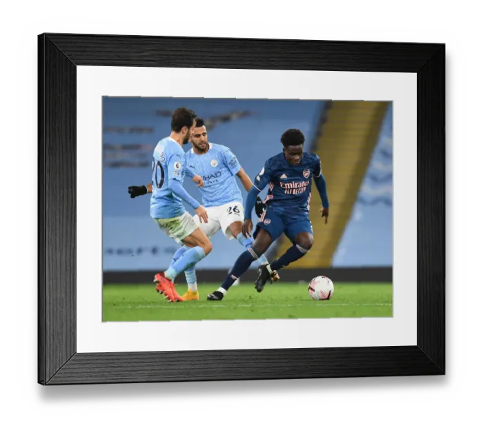 Framed Print : Saka Breaks Past Mahrez: Manchester City vs. Arsenal, 2020-21 Premier League Framed Print : Saka Breaks Past Mahrez: Manchester City vs. Arsenal, 2020-21 Premier League