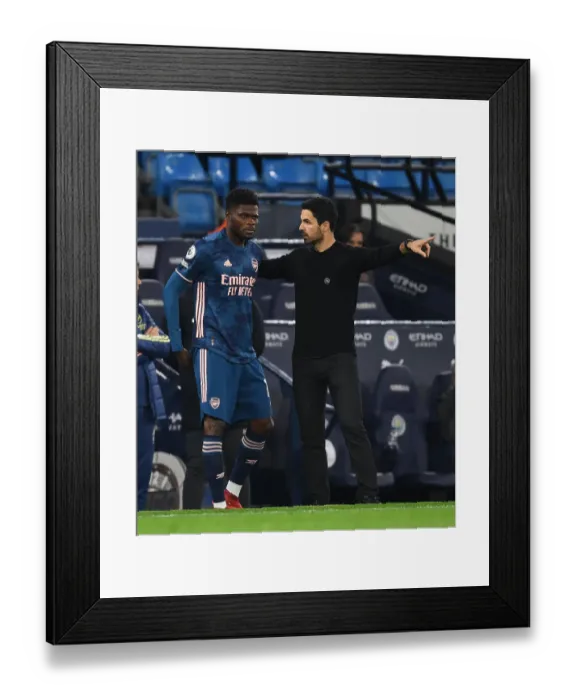 Framed Print : Arsenal Manager Mikel Arteta with Thomas Partey: Manchester City vs Arsenal, 2020-21 Premier League