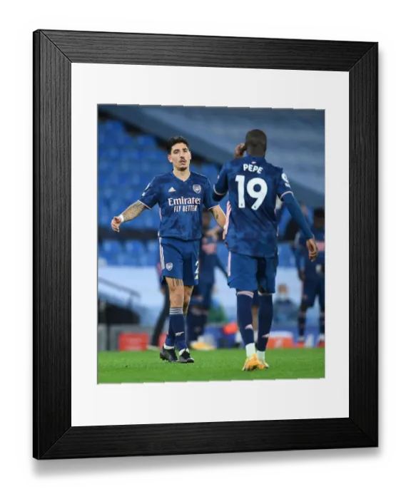 Framed Print : Arsenal's Bellerin and Pepe Face Off Against Manchester City in Empty Etihad Stadium (Manchester City vs Arsenal, 2020-21) Framed Print : Arsenal's Bellerin and Pepe Face Off Against Manchester City in Empty Etihad Stadium (Manchester City vs Arsenal, 2020-21)