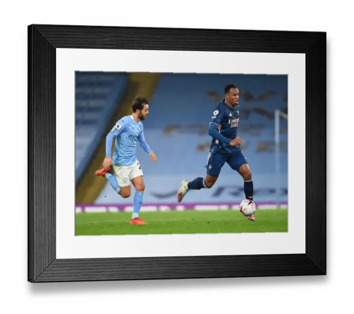 Framed Print : Gabriel Outmaneuvers Bernardo Silva: A Tactical Battle at the Etihad, Manchester City vs Arsenal, 2020-21 Premier League