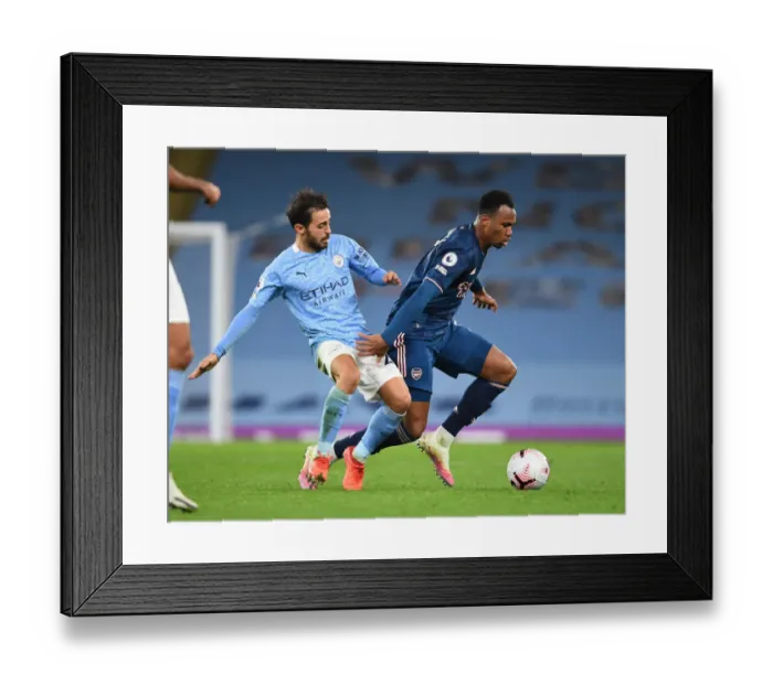 Framed Print : Gabriel Breaks Past Bernardo Silva: Manchester City vs. Arsenal, 2020-21 Premier League Framed Print : Gabriel Breaks Past Bernardo Silva: Manchester City vs. Arsenal, 2020-21 Premier League