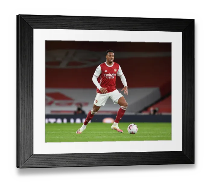 Framed Print : Gabriel's Impressive Display: Arsenal vs Leicester City at Empty Emirates Stadium, Premier League 2020-21
