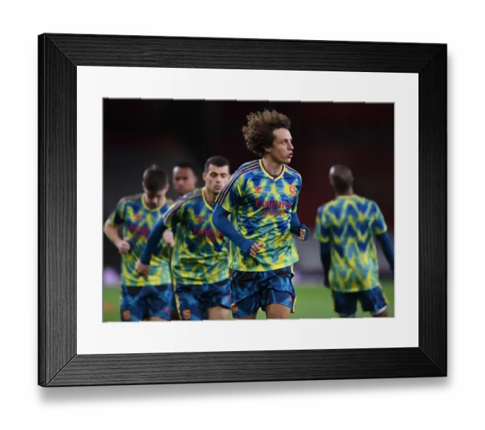 Framed Print : Arsenal vs Leicester City: David Luiz Warms Up Ahead of Empty Emirates Stadium Clash (2020-21) Framed Print : Arsenal vs Leicester City: David Luiz Warms Up Ahead of Empty Emirates Stadium Clash (2020-21)