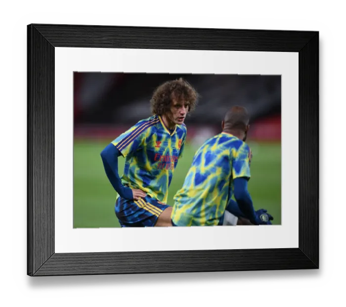 Framed Print : Arsenal's David Luiz Gears Up for Empty Emirates Clash Against Leicester City (2020-21)