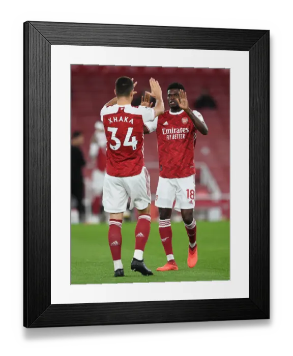 Framed Print : Arsenal's Thomas Partey and Granit Xhaka Pre-Match: Emirates Stadium, Arsenal vs Leicester City, 2020-21 Season Framed Print : Arsenal's Thomas Partey and Granit Xhaka Pre-Match: Emirates Stadium, Arsenal vs Leicester City, 2020-21 Season