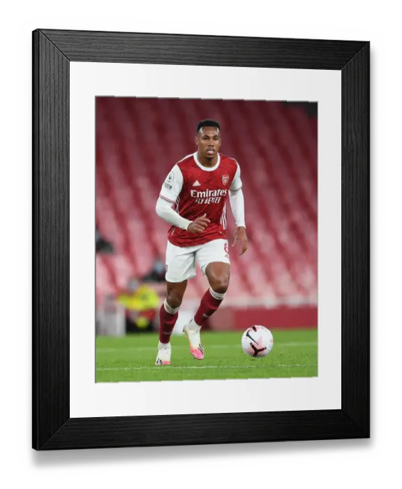 Framed Print : Arsenal's Gabriel Magalhaes in Action at Empty Emirates: Arsenal vs Leicester City, Premier League 2020-21